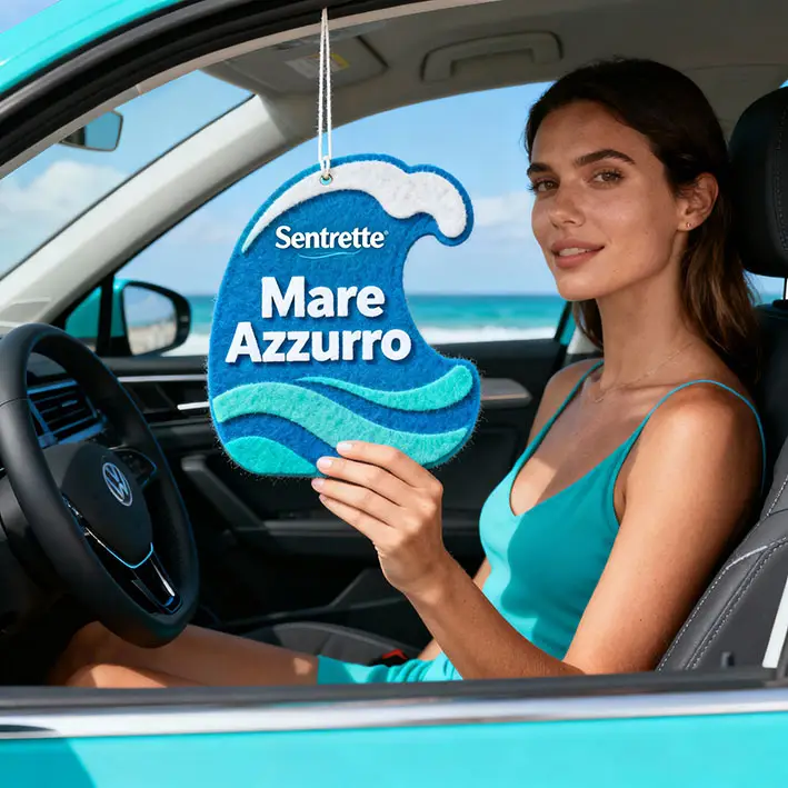 melhor ambientador de carro personalizado fabricado em Itália pela Sentorette com essências exclusivas e fragrância duradoura